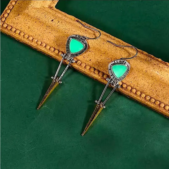 Vintage Stone Geometric Irregular Dangle Handmade Boho Earrings - Picture 5 of 6